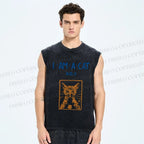 Unisex I Am A Cat Printed Washed Tank Top