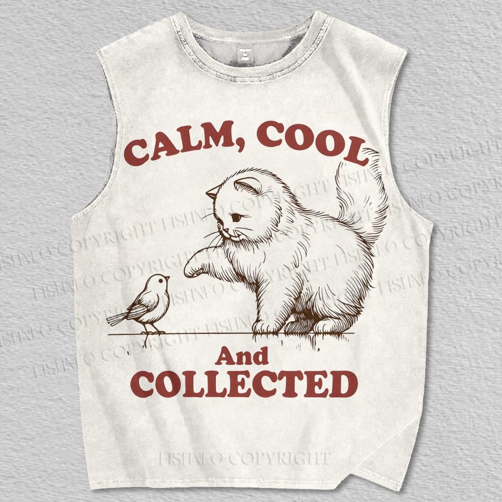 Unisex Calm Cool And Collected Cat Printed Tank Top