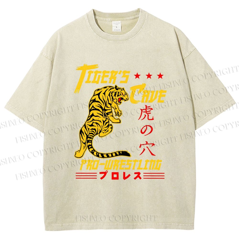 Unisex Tiger's Cave Printed Washed Tee