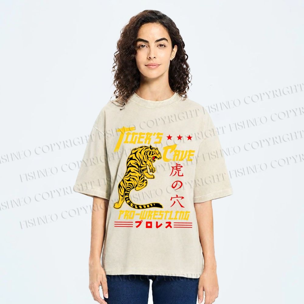 Unisex Tiger's Cave Printed Washed Tee