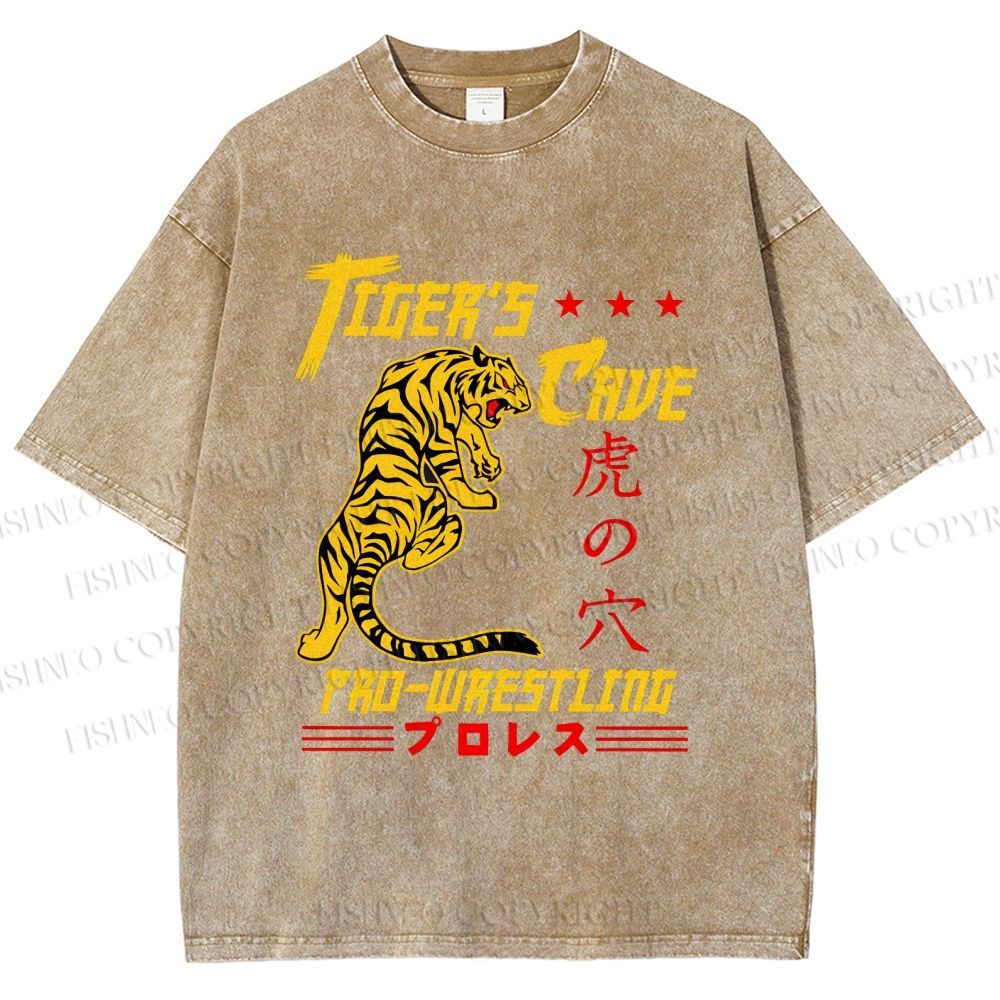 Unisex Tiger's Cave Printed Washed Tee