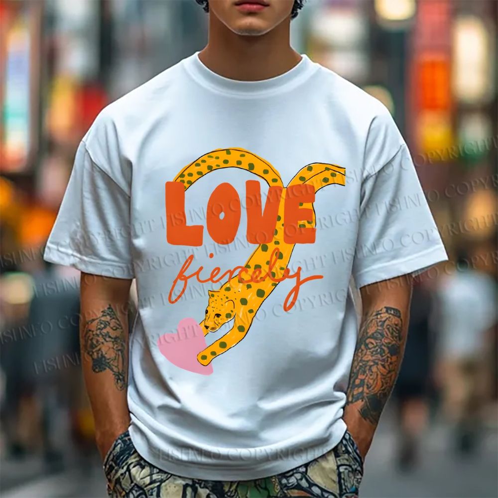 Unisex Classic Cotton Funny Panther in Love Printed T-shirt