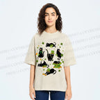 Unisex Four-Leaf Clover Cat Printed Washed Tee