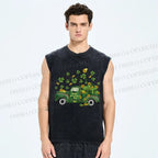 Unisex Four-Leaf Clover Car Printed Washed Tank Top