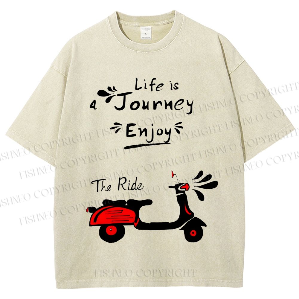 Unisex Life Is A Journey Enjoy The Ride Motorcycles Printed Washed Tee