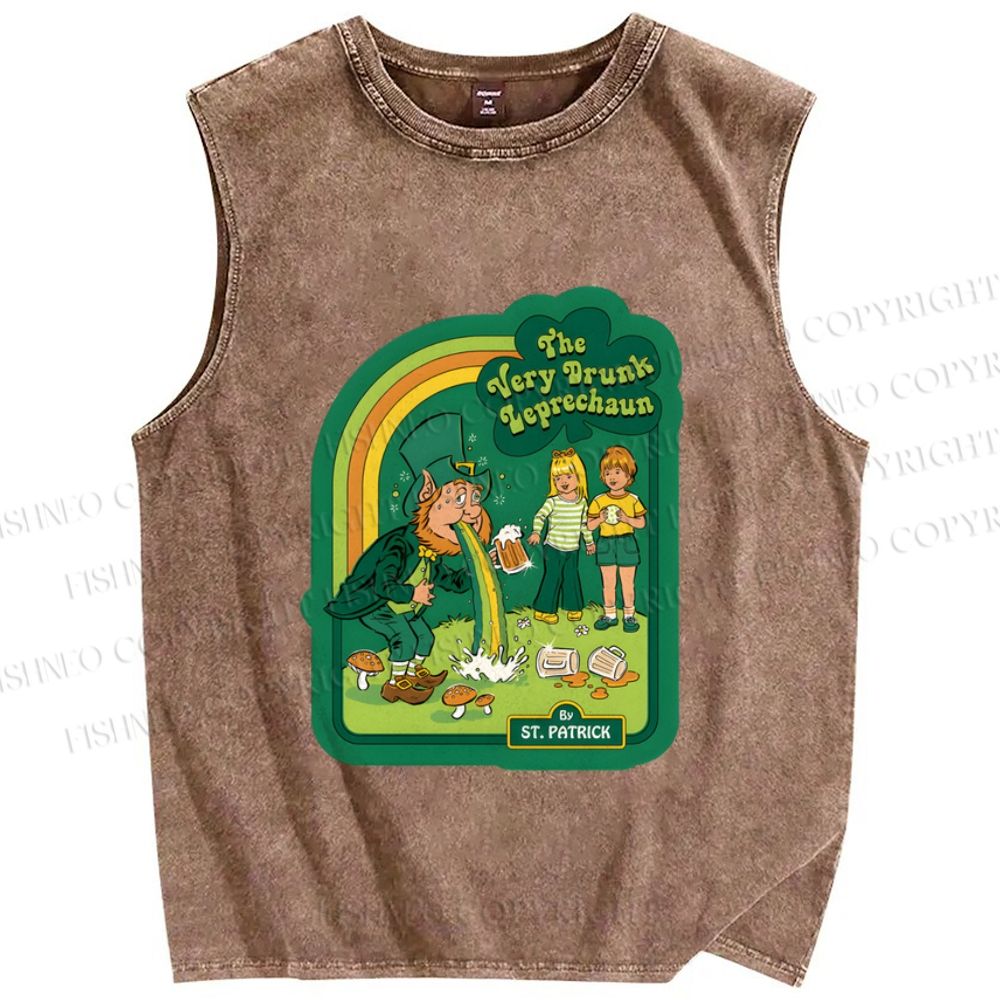 Unisex The Very Drunk Leprechaun St. Patrick Printed Washed Tank Top