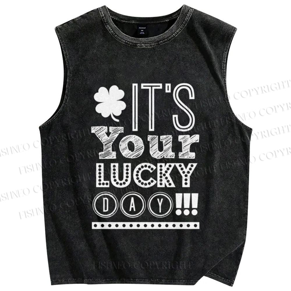 Unisex It's Your Lucky Day Printed Washed Tank Top