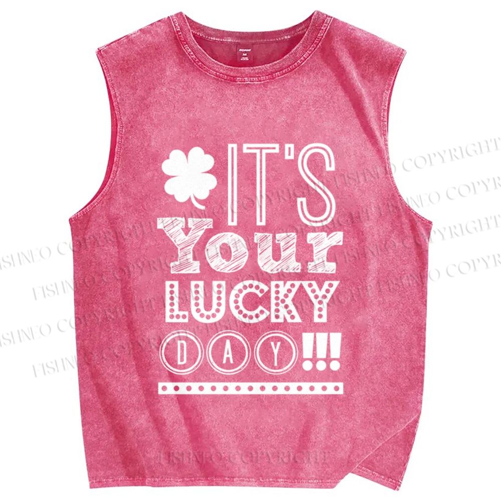 Unisex It's Your Lucky Day Printed Washed Tank Top
