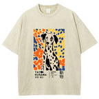 Unisex Yayoi Kusama Dog Printed Washed Tee
