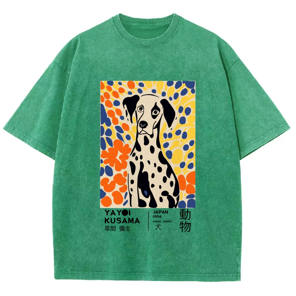Unisex Yayoi Kusama Dog Printed Washed Tee