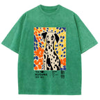 Unisex Yayoi Kusama Dog Printed Washed Tee
