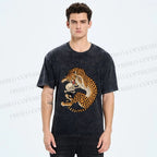 Unisex Ukiyo-e Style Panther With Skull Printed Washed Tee