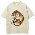 Unisex Ukiyo-e Style Panther With Skull Printed Washed Tee