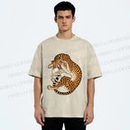 Unisex Ukiyo-e Style Panther With Skull Printed Washed Tee