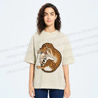 Unisex Ukiyo-e Style Panther With Skull Printed Washed Tee