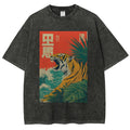 Unisex Retro Roaring Tiger Printed Washed Tee
