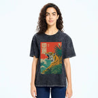 Unisex Retro Roaring Tiger Printed Washed Tee