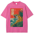 Unisex Retro Roaring Tiger Printed Washed Tee
