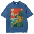 Unisex Retro Roaring Tiger Printed Washed Tee