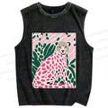 Unisex Pink Leopard Art Printed Washed Tank Top