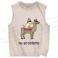 Unisex Silly Dog on Llama No Probllama Printed Washed Tank Top