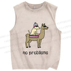Unisex Silly Dog on Llama No Probllama Printed Washed Tank Top