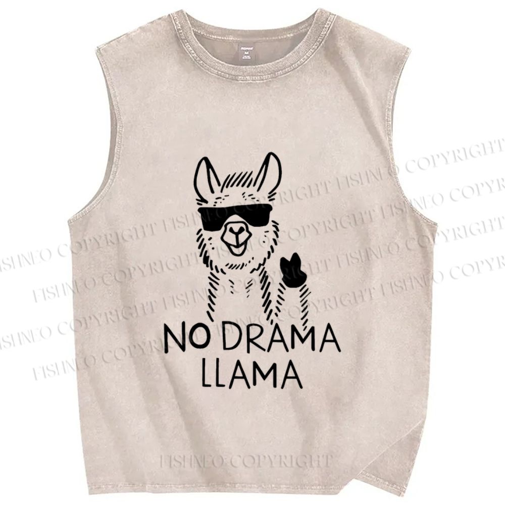 Unisex Silly No Drama Llama Printed Washed Tank Top