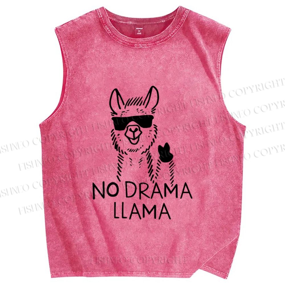 Unisex Silly No Drama Llama Printed Washed Tank Top