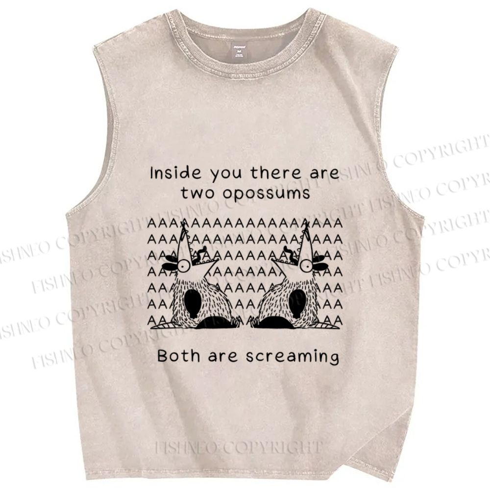 Unisex Two Opossums Screaming Printed Washed Tank Top