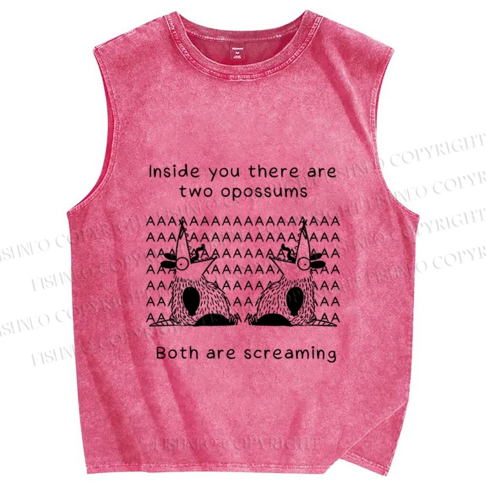 Unisex Two Opossums Screaming Printed Washed Tank Top