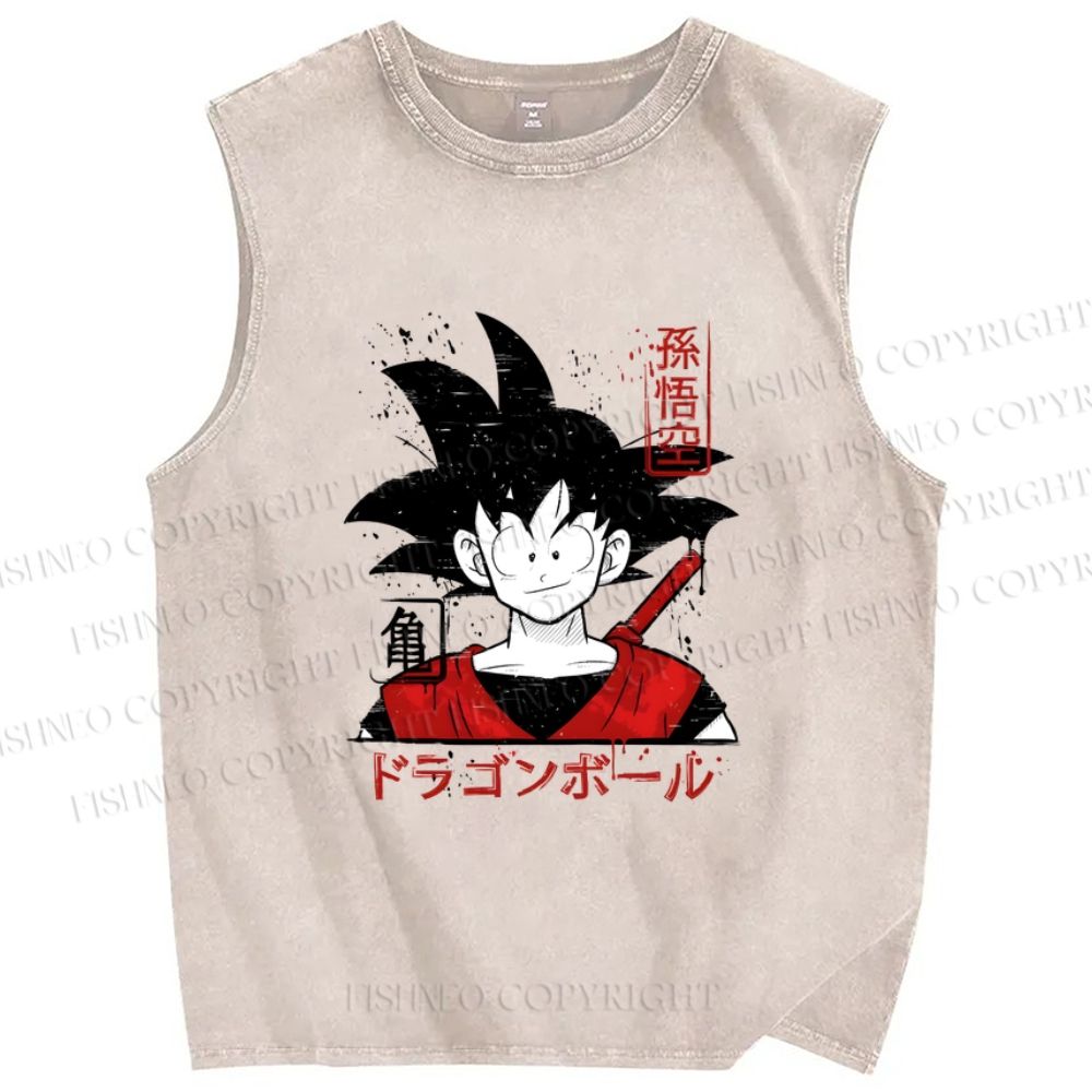 Unisex Son Goku Printed Washed Tank Top