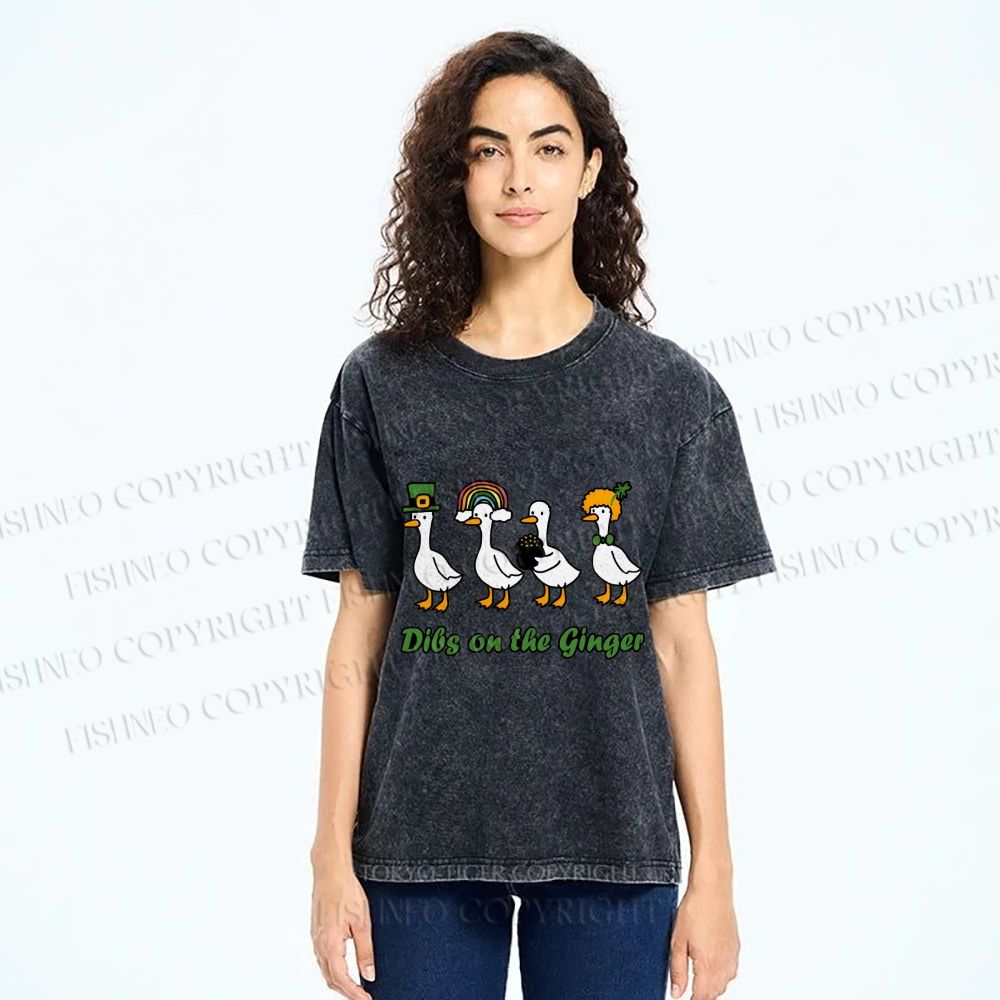 Unisex Dibs on the Ginger Geese in St. Patrick's Day Printed Washed Tee