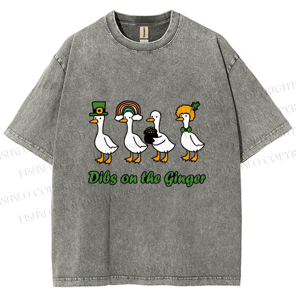Unisex Dibs on the Ginger Geese in St. Patrick's Day Printed Washed Tee