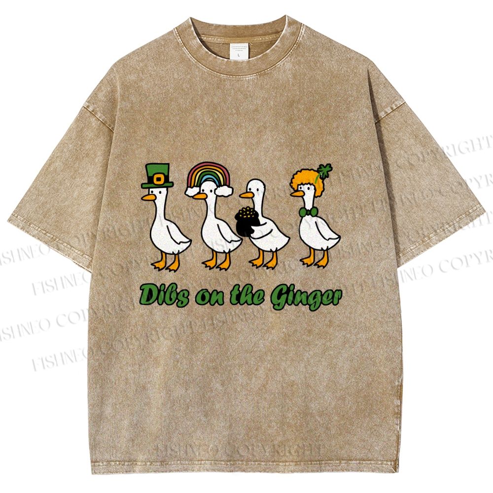 Unisex Dibs on the Ginger Geese in St. Patrick's Day Printed Washed Tee