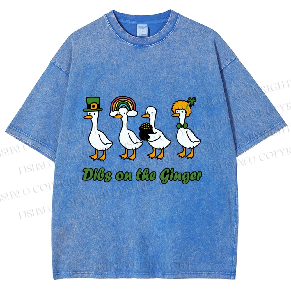 Unisex Dibs on the Ginger Geese in St. Patrick's Day Printed Washed Tee