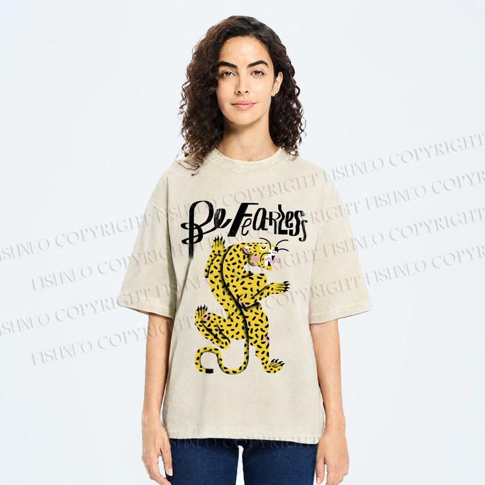 Unisex Be Fearless Leopard Printed Washed Tee