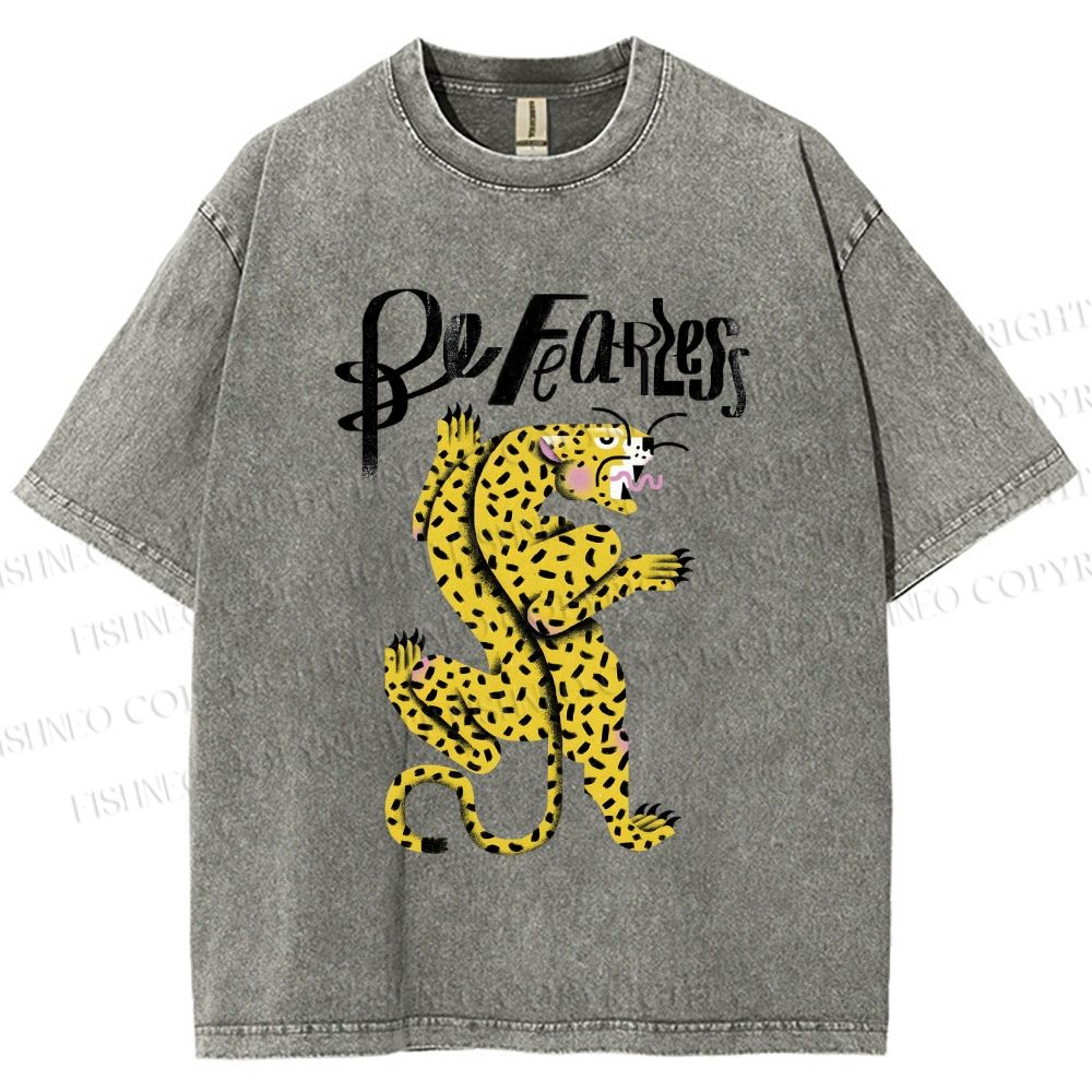 Unisex Be Fearless Leopard Printed Washed Tee