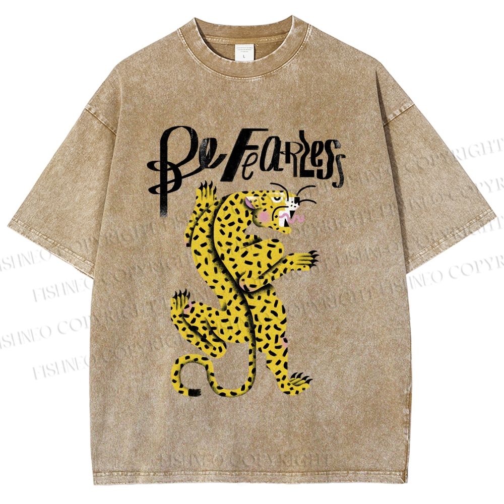Unisex Be Fearless Leopard Printed Washed Tee
