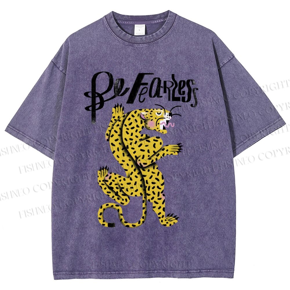 Unisex Be Fearless Leopard Printed Washed Tee