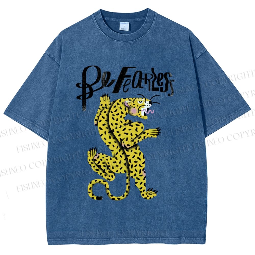 Unisex Be Fearless Leopard Printed Washed Tee