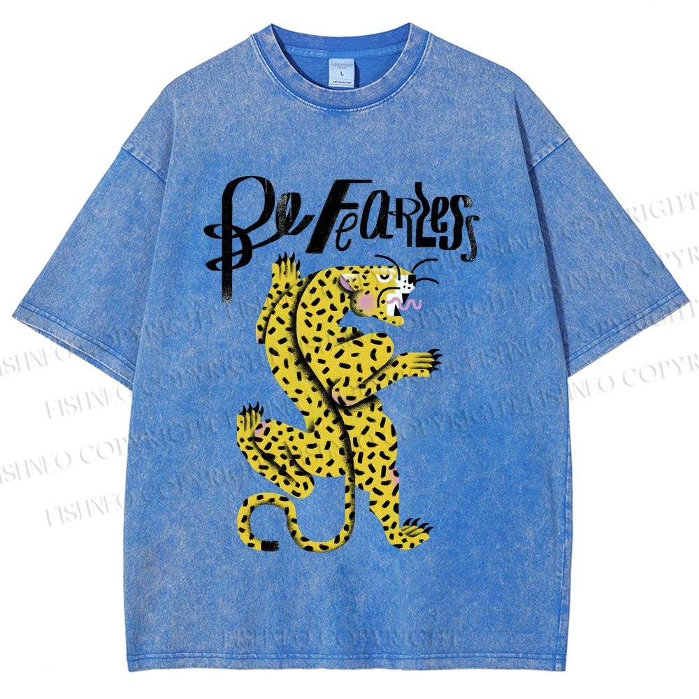 Unisex Be Fearless Leopard Printed Washed Tee