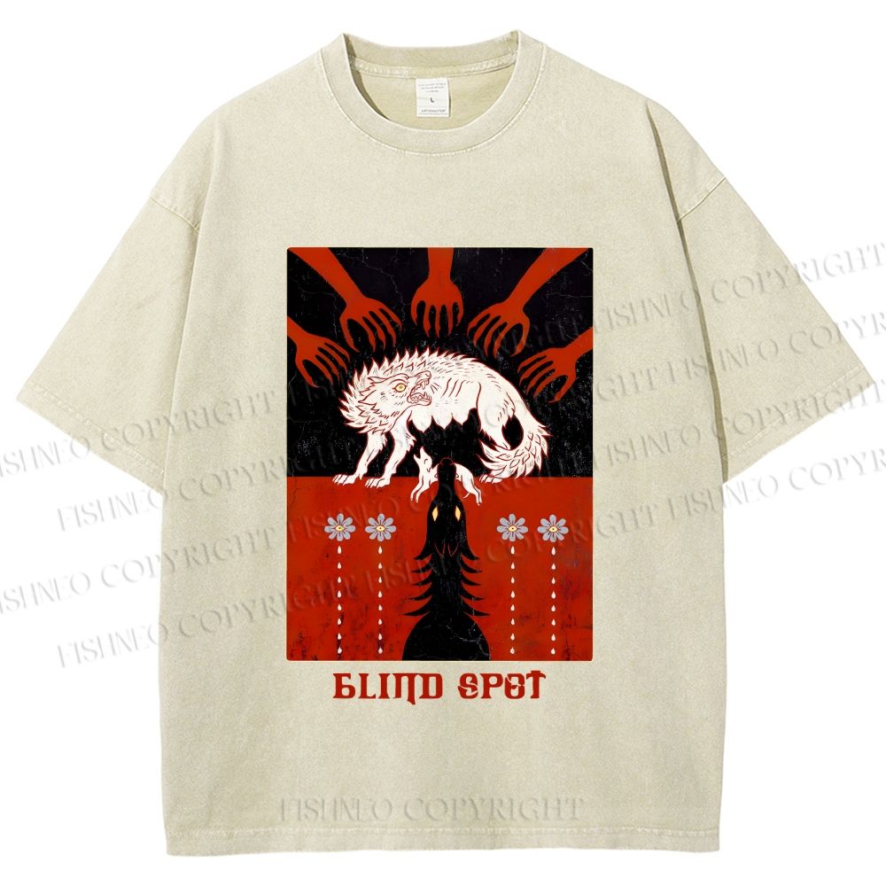 Unisex Blind Spot Wolf Printed Washed Tee