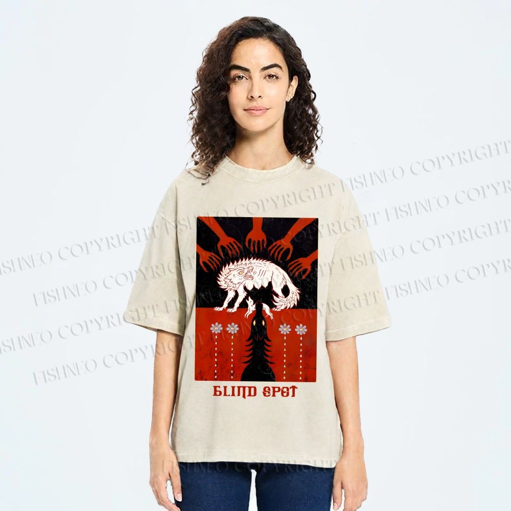 Unisex Blind Spot Wolf Printed Washed Tee
