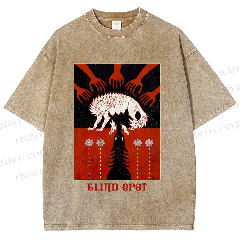 Unisex Blind Spot Wolf Printed Washed Tee