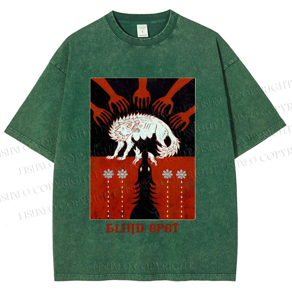 Unisex Blind Spot Wolf Printed Washed Tee