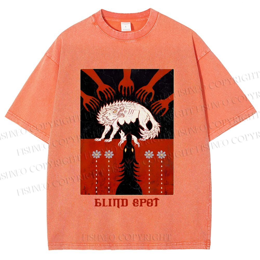 Unisex Blind Spot Wolf Printed Washed Tee