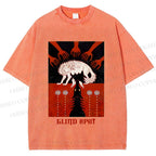 Unisex Blind Spot Wolf Printed Washed Tee