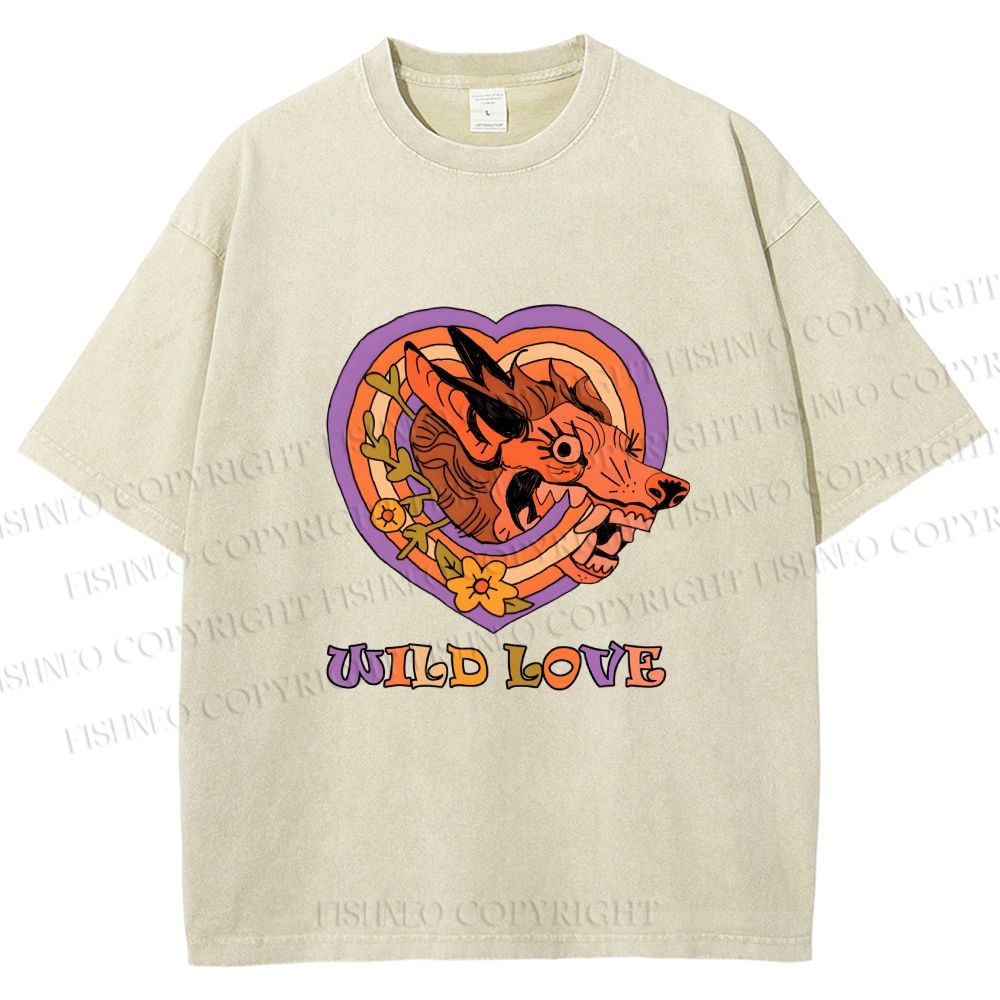 Unisex Wolf's Wild Love Printed Washed Tee