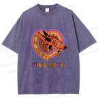 Unisex Wolf's Wild Love Printed Washed Tee