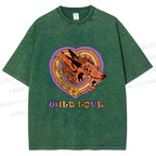 Unisex Wolf's Wild Love Printed Washed Tee